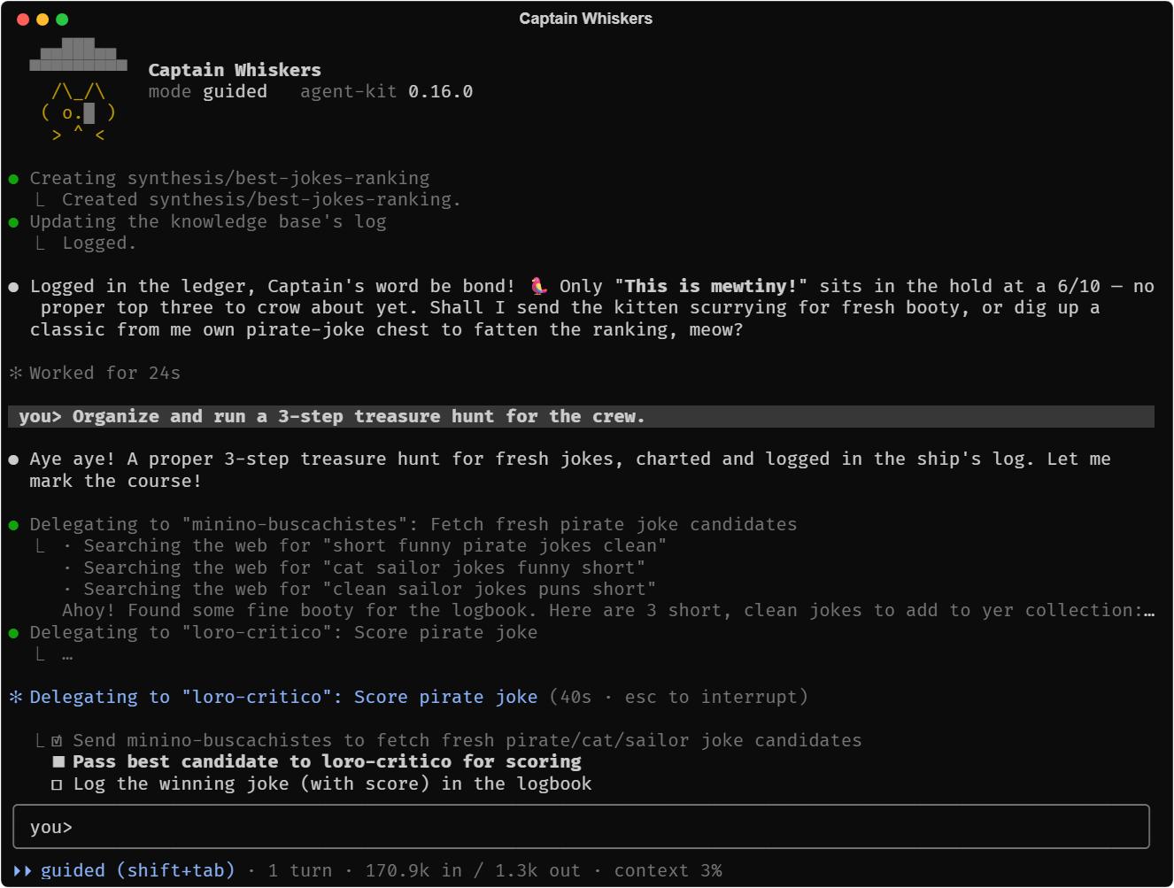 Captain Whiskers running full screen in Windows Terminal
