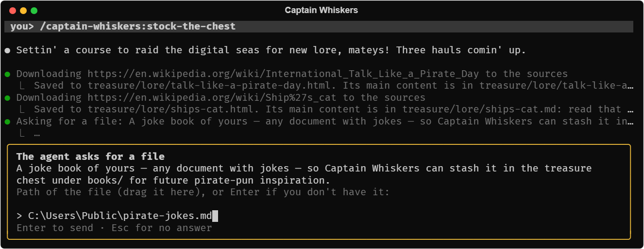 Dos páginas de Wikipedia descargadas en el cofre y, después, un panel que pide un libro de chistes