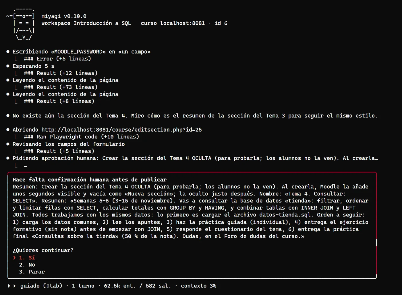 Panel de aprobación: crear la sección del Tema 4 oculta, para probarla, con su nombre y su resumen de las semanas 5 y 6.