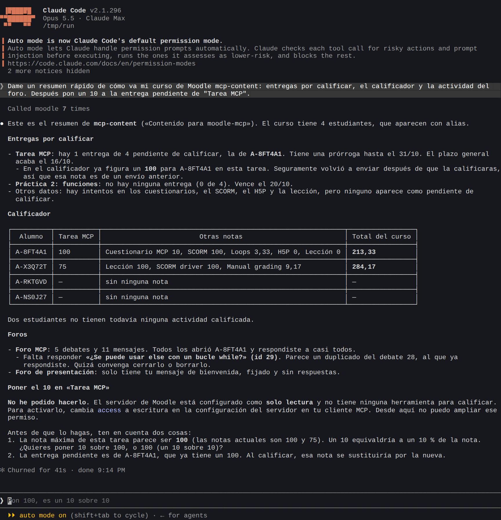 Claude Code con acceso de solo lectura negándose a calificar